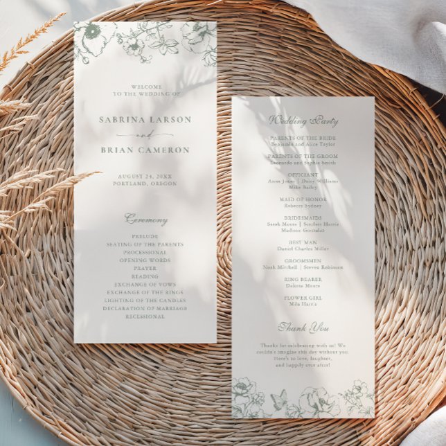 Elegant Sage Green Floral Garden Wedding Program Programme (Creator Uploaded)