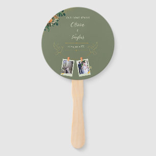 Elegant Sage Green Floral Gold Hand Fan