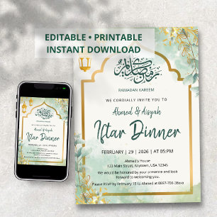 Elegant Sage Green Floral Iftar Invitation