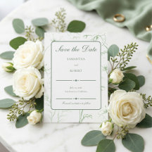 Elegant Sage Green Floral Line Art Wedding