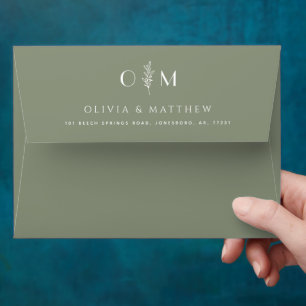 Elegant sage green floral minimalist wedding envelope