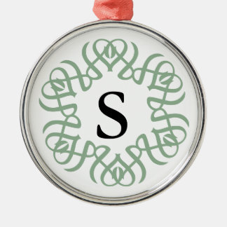 Elegant Sage Green Floral Monogram Family Metal Tree Decoration