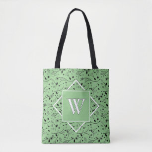 Elegant   Sage Green   Floral   MONOGRAM Tote Bag