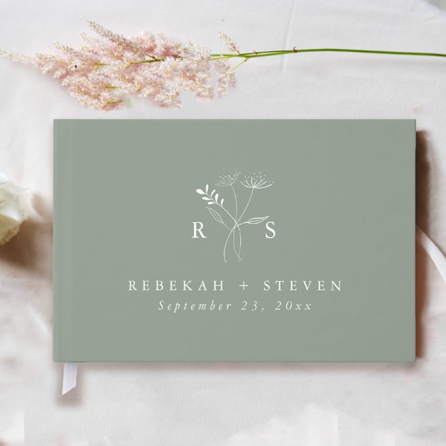 Elegant Sage Green | Floral Monogram Wedding Guest Book (Creator Uploaded)