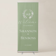 Elegant Sage Green Floral Monogram Wedding Welcome