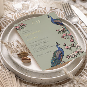 Elegant Sage Green Floral Peacock Wedding