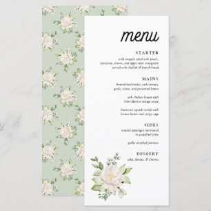 Elegant Sage Green Floral Peony Dinner Menu