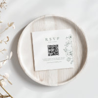 Elegant Sage Green Floral QR Code Wedding RSVP