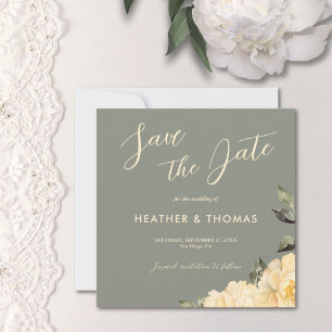 Elegant Sage Green Floral Save The Date Invitation