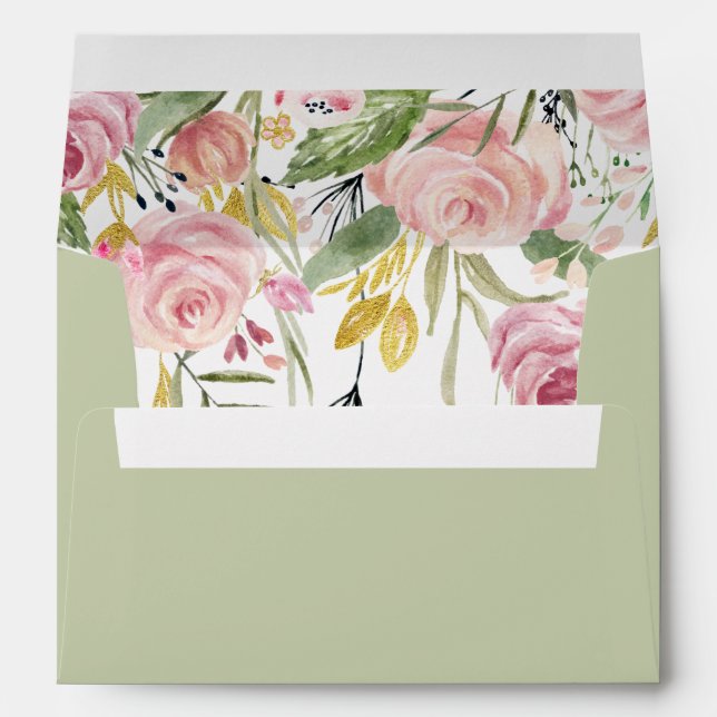 Elegant Sage Green Floral Watercolor Wedding Envelope (Back (Bottom))