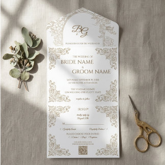 Elegant Sage Green Floral Wedding All-in-One Invit All In One Invitation