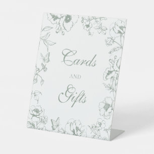 Elegant Sage Green Floral Wedding Cards Gifts  Pedestal Sign