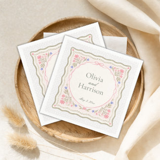 Elegant Sage Green Floral Wedding Cocktail Napkins