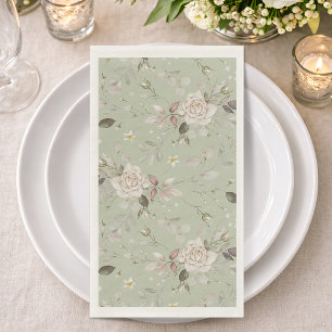 Elegant Sage Green Floral Wedding Guest Towel Napkin