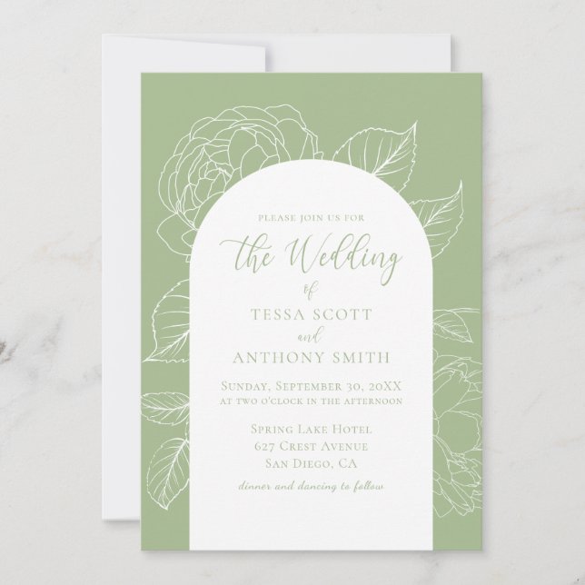 Elegant Sage Green Floral Wedding Invitation (Front)