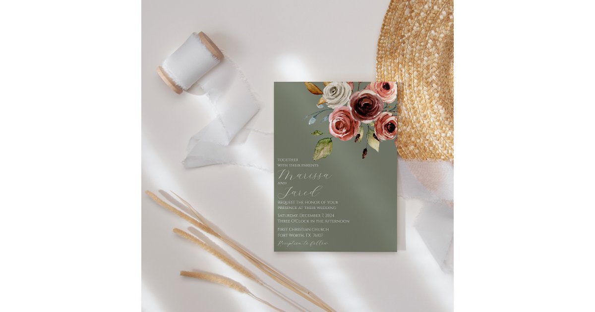 Elegant Sage Green Floral Wedding Invitation | Zazzle