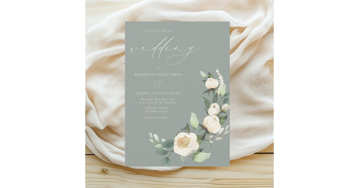 Elegant Sage Green Floral Wedding Invitation | Zazzle