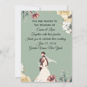 Elegant Sage Green Floral Wedding Invitation Templ
