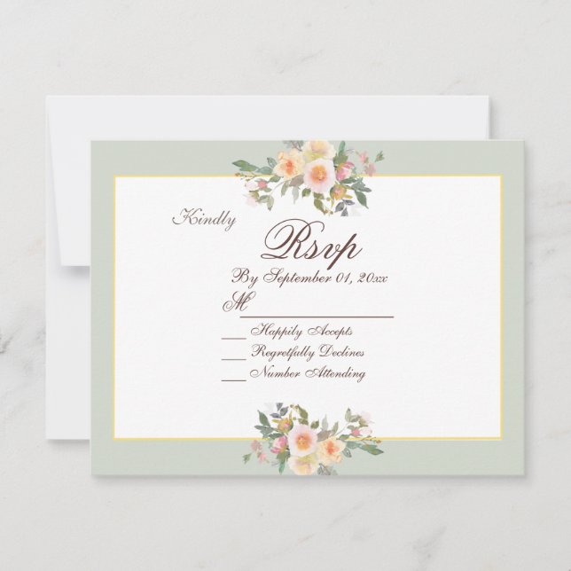 Elegant Sage Green Floral Wedding RSVP Card (Front)