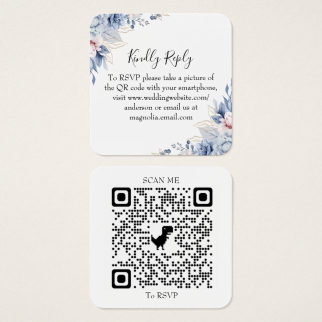 Elegant Sage Green Floral Wedding RSVP QR Code  (Front & Back)