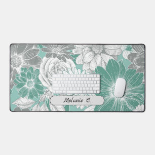 Elegant Sage Green Florals Desk Mat