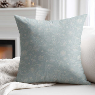 Elegant Sage Green Flower Throw Cushion