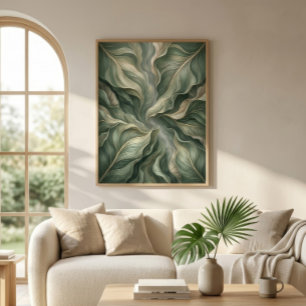 Elegant Sage Green Flowing Botanical Leaf Poster