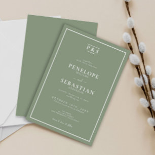Elegant Sage Green Formal Monogram Wedding Invitation