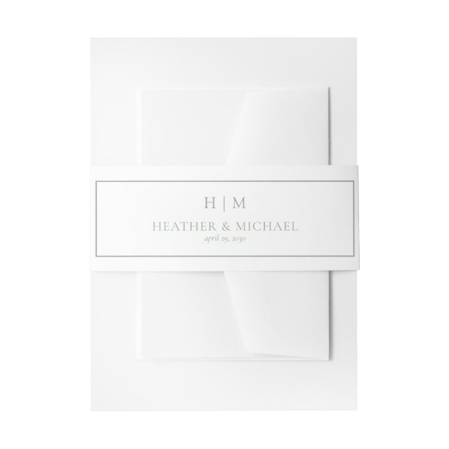 Elegant Sage Green Formal Monogram Wedding  Invitation Belly Band (Front Example)