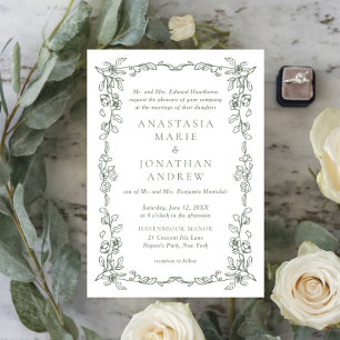 Elegant Sage Green Formal Victorian Wedding Invitation