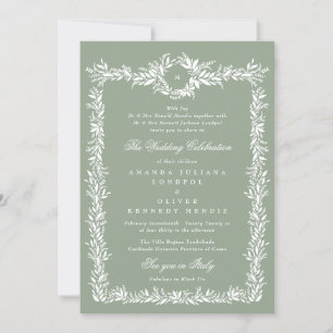 elegant sage green frame monogram photo wedding invitation