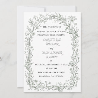 Elegant Sage Green French Floral Garden Wedding Thank You Card