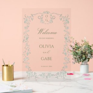 Elegant Sage Green French Floral Wedding Sign