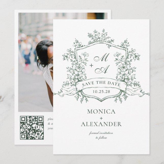 Elegant Sage Green French Garden Flowers Wedding Save The Date (Front/Back)