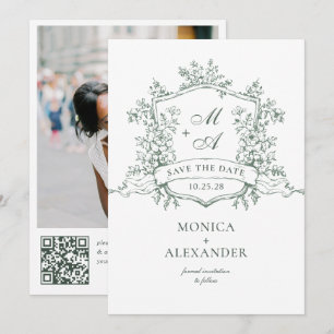 Elegant Sage Green French Garden Flowers Wedding Save The Date