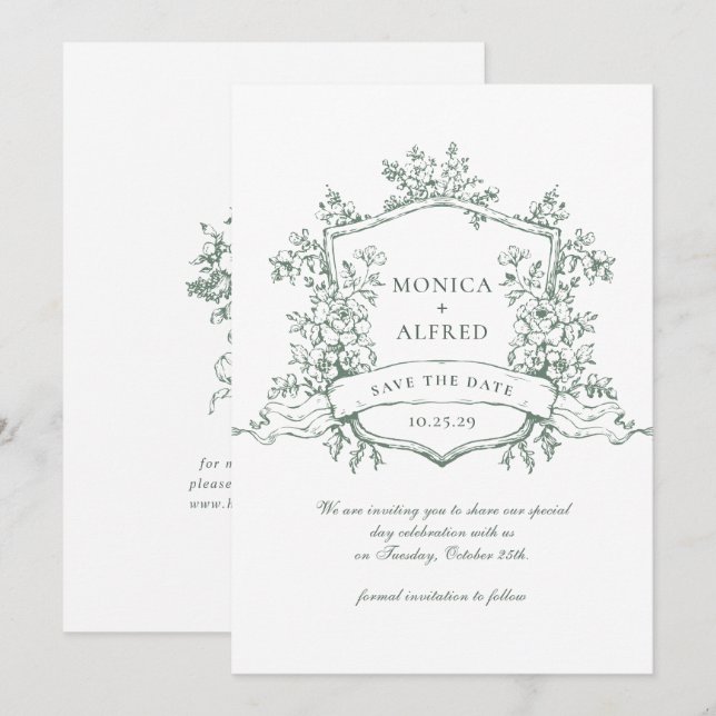 Elegant Sage Green French Garden Flowers Wedding Save The Date (Front/Back)