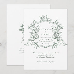 Elegant Sage Green French Garden Flowers Wedding Save The Date