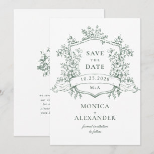 Elegant Sage Green French Garden Flowers Wedding Save The Date