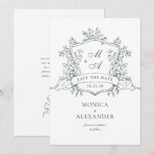 Elegant Sage Green French Garden Flowers Wedding Save The Date