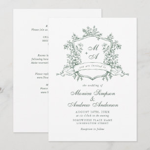 Elegant Sage Green French Roses Garden Wedding Invitation