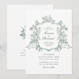 Elegant Sage Green French Roses Garden Wedding Invitation