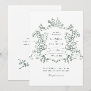 Elegant Sage Green French Roses Garden Wedding Invitation