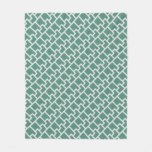 Elegant Sage Green Geometric Pattern Fleece Blanket (Front)