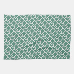 Elegant Sage Green Geometric Pattern Tea Towel