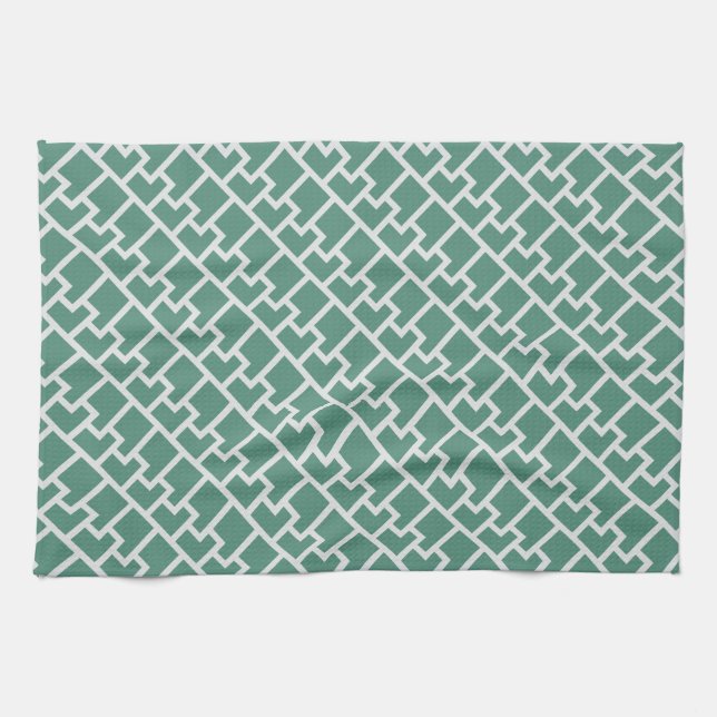 Elegant Sage Green Geometric Pattern Tea Towel (Horizontal)