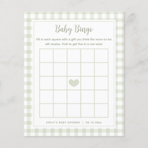 Elegant Sage Green Gingham Baby Shower Bingo Game
