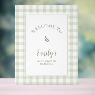 Elegant Sage Green Gingham Baby Shower Welcome Acrylic Sign