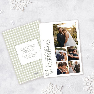 Elegant Sage Green Gingham Married Christmas Photo Holiday Card