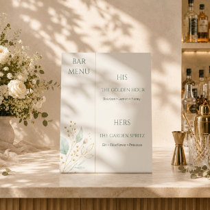Elegant Sage Green Gold Botanical His and Hers Pedestal Sign