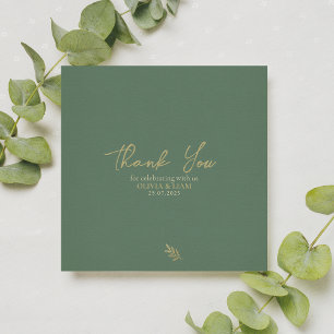 Elegant Sage Green Gold Calligraphy Wedding  Thank You Card